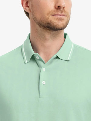 Close-up front view (nose to chest) of Modern Texture Stylish Polo in BERYL GREEN.