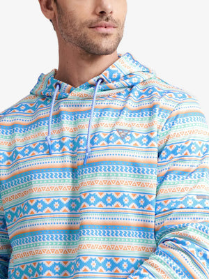 Ethnic Trendy Print Hoodies Pullover – close-up front from model’s nose to chest