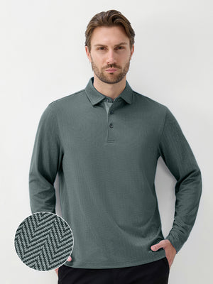 Moisture Wicking Long Sleeve Herringbone Polo Shirts