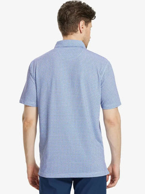 Back view of MAELREG Men's Performance Jersey Print Polo in White Blue Circle – athletic fit