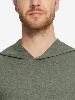 Detailed look at the collar of the Athletic Golf Hoodie, showing fabric texture in Brick Heather.