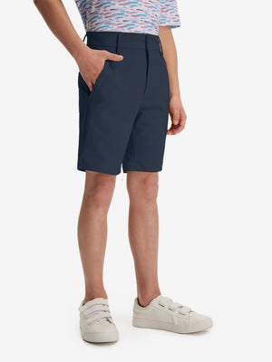 Front lower body in navy boys lightweight dry fit flat front golf shorts