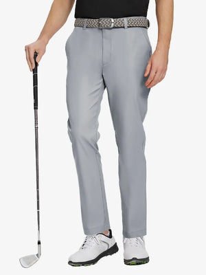 LIGHT GREY Water Resistant Everyday Pants front view, model's lower body holding a golf club