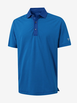 3D view of cobalt stripe upgraded two-tone striped quick dry polo shirt.