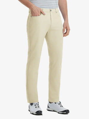 Front view of model wearing Stretch Plain Everyday Pants, athletic fit and minimal look – LIGHT KHAKI