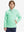 Model wearing kids soft lightweight fleece lined jacket in turquoise, showcasing front half-body view.