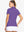 Back-side half-body shot of model in PURPLE Women's Performance Solid Polo, looking over shoulder