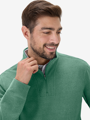 Heather Brushed Rib Knit Quarter Zip with 2 Pockets