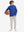 Full-body view of model holding basketball, wearing youth long sleeve hoodied with kangaroo pocket in klein blue.