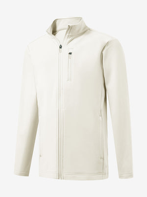 3D view of kids soft lightweight fleece lined jacket in beige.