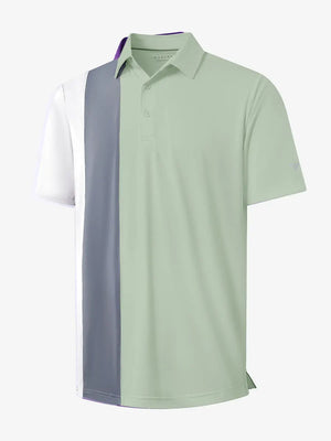 3D view of CANARY GREEN Moisture Wicking Color Block Polo Shirt showing fabric and color block design.