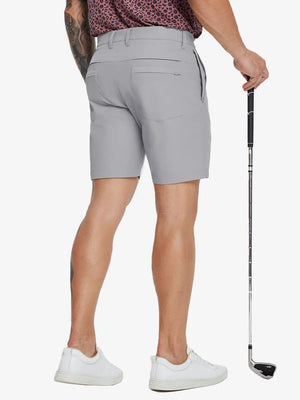 Back lower-body view of model in LIGHT GREY Water Resistant Versatile 8 Pockets Shorts.