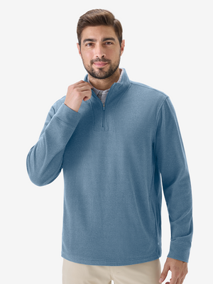 Heather Brushed Rib Knit Quarter Zip with 2 Pockets