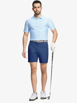 Model wearing Cobalt shorts, right hand in pocket – 7 Inch inseam