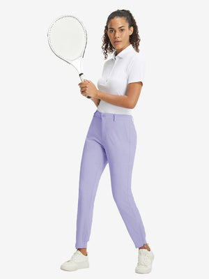 Woman wearing Women's Ultra-stretch Quick Dry Sweatpants with Ankle Zips in lavender, full body front view