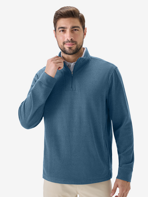 Heather Brushed Rib Knit Quarter Zip with 2 Pockets