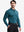 Model front upper body wearing Long sleeve pinstripe jersey polo in sleek turquoise stripe