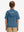 Back waist-up shot of model wearing grey blue water-resistant short sleeve q-zip hoodie for boys