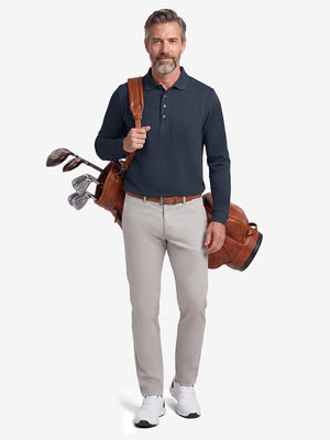 Solid Cotton Blend Collared Long Sleeve Polo