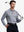 Model front upper body wearing Long sleeve pinstripe jersey polo in sleek navy stripe