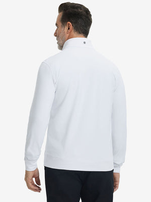 Ultra-Soft Brushed Fleece Lining Quarter Zip Sweatshirt in white, back upper body view