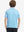 Back half-body view of youth wearing sky blue stripe performance cooling polo, showing rear design