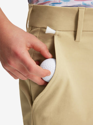Detail: pocket of khaki boys lightweight dry fit flat front golf shorts