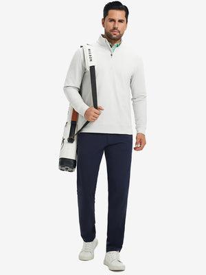 Ultra-Soft Brushed Fleece Lining Quarter Zip Sweatshirt in cream, model carrying tennis bag