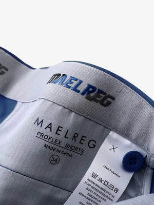 Interior waistband with MAELREG label and sizing – Cobalt shorts, 9 Inch