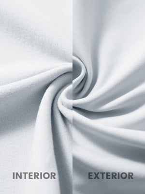 Close-up of the inner and outer fabric of kids soft lightweight fleece lined jacket in misty grey.