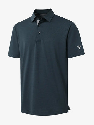 3D view showing jacquard fabric detail of Ventilated Heather Jacquard Polo in JUNGLE GREEN HEATHER