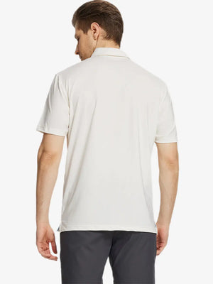 Back half-body view of Chest Print Polo Shirts in Cream