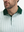 Close-up: nose to chest in white green lines lightweight stretch upgraded print golf polo shirts